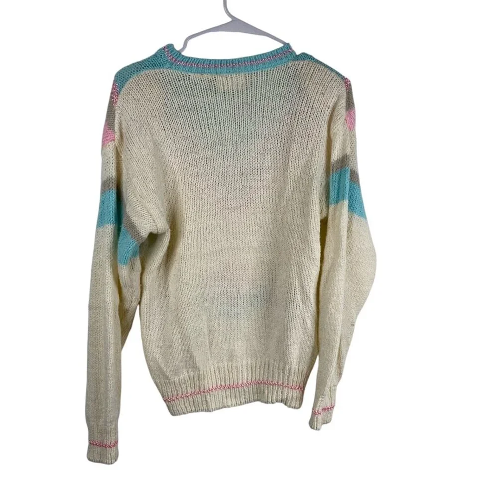 Vintage Mister Noah Sweater Multicolor Sz M Pastel Pearls Cottage Core 90's 80's - Picture 2 of 13